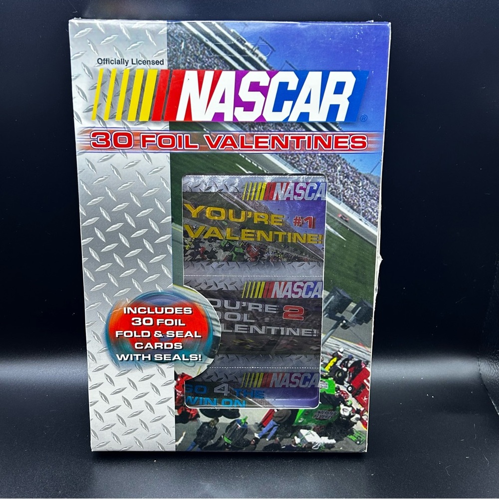 Vintage Y2K NASCAR 30 Foil Valentines Cards with Seals. New In Box.